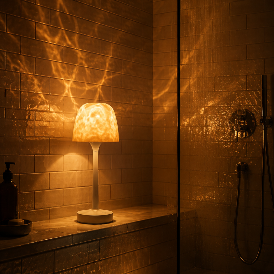 Warm amber shower light projection